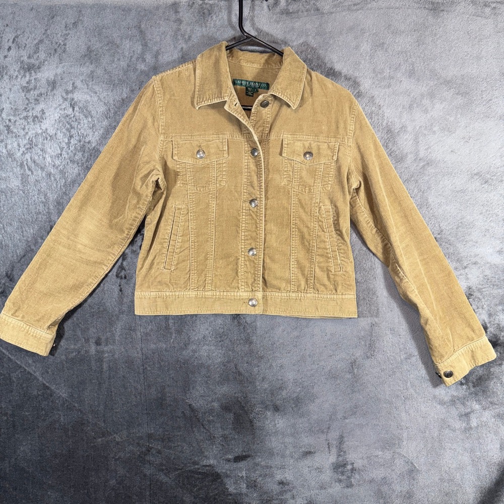 Lauren Ralph Lauren Corduroy Trucker Jacket Tan Khaki Cotton Blend Womens Small